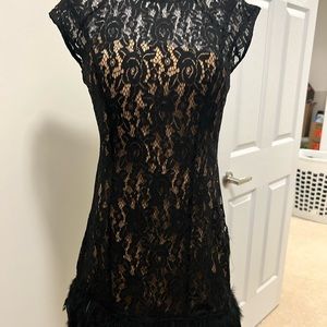 Black party dress with real ostrich feathers